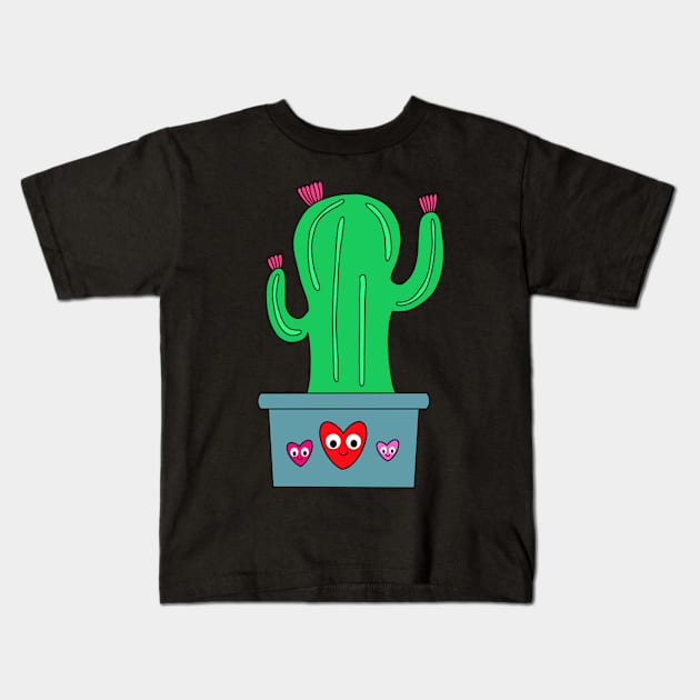 Cute Cactus Design #131: Cute Cactus In Pot With Hearts Kids T-Shirt by DreamCactus